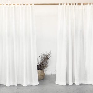 55 in/140 cm Wide White Tab Top Linen Curtain & Drape, Custom Curtain Panel, Custom Size, Extra Long Curtain Panel