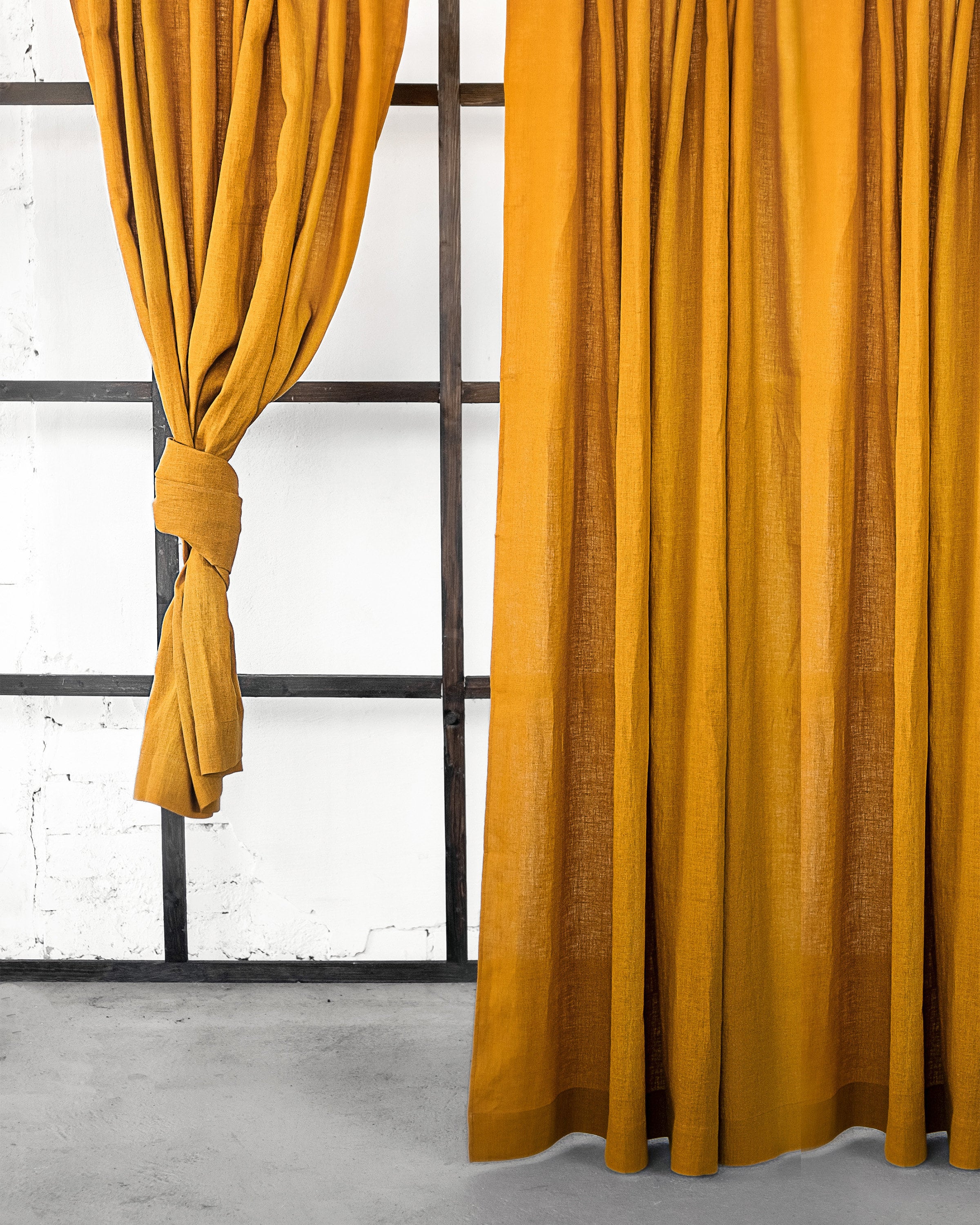 55 In/140 Cm Wide Mustard Linen Curtain Drape With Israel atelier