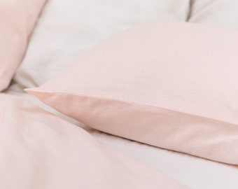 Linen Pillowcase with Envelope Closure in Light Pink . Softened Linen Pillow Covers. Standard, Queen, King, Custom Size Pillow Case