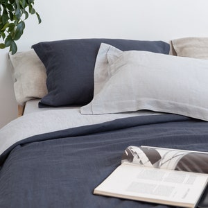 Flanged Asphalt Grey Linen Pillow Covers. Softened Sham Pillow Case. Linen Pillowcover with Flanges. Standard Custom Size Oxford Pillowcase image 2