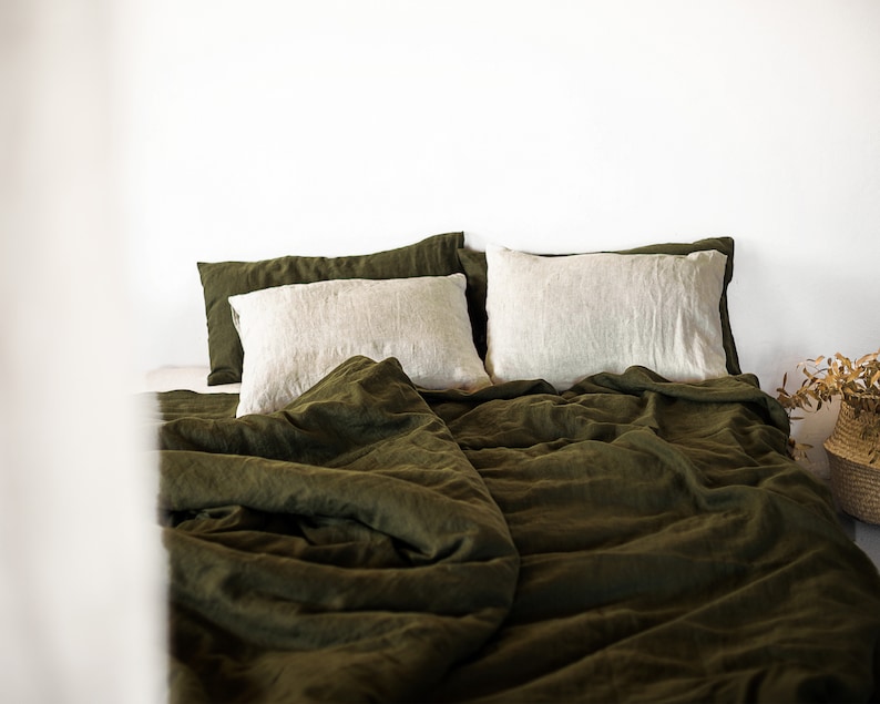 moss-green-linen-bedding-set-duvet-cover-sheet-pillowcases-etsy