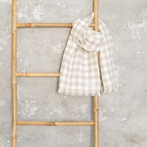 Natural Linen Scarf: Softened Checkered Shawl, Unisex Neckwear