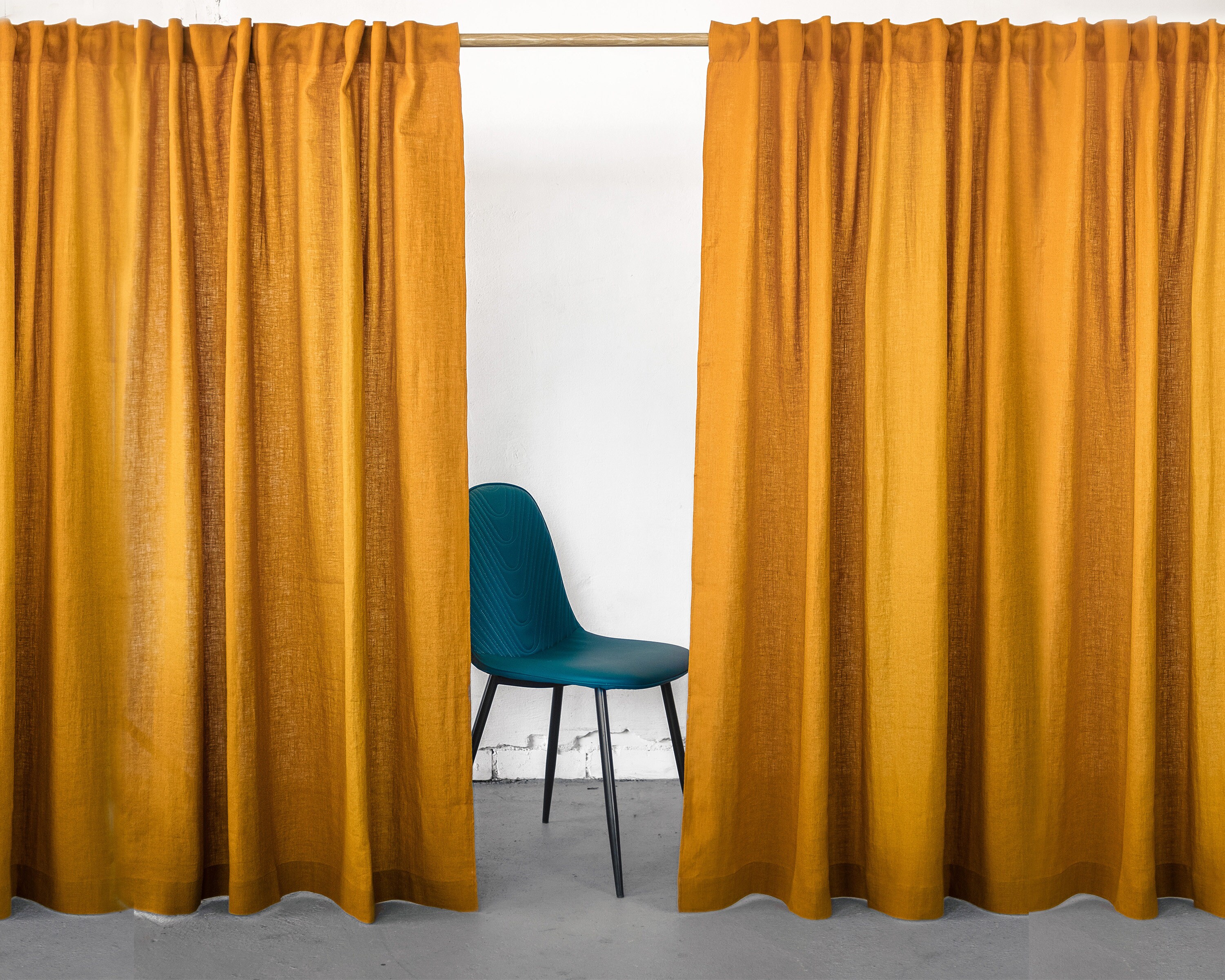 55 In/140 Cm Wide Mustard Linen Curtain & Drape With Etsy
