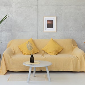 Canary Yellow Linen Couch Cover: Softened Stonewashed Throw