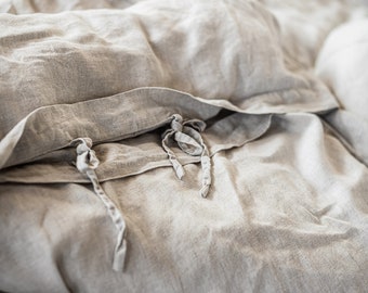 Linen Duvet Cover. Softened Linen Duvet Cover with Bow Ties. Standard, Double, Queen, King, Custom Sizes.