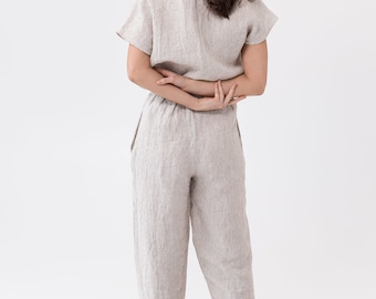 Striped Linen Pajama Set: Handmade Loungewear Sleepwear