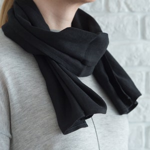 Black Linen Scarf: Softened Lightweight Unisex Shawl