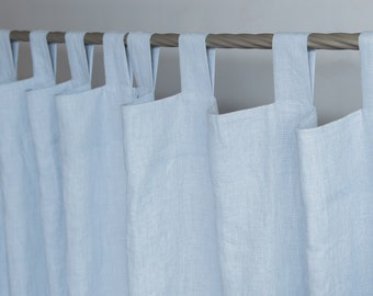 55 in/140 cm breed ijsblauw tab-top linnen gordijn & draperen online, aangepast gordijnpaneel, aangepast formaat, extra lang gordijnpaneel