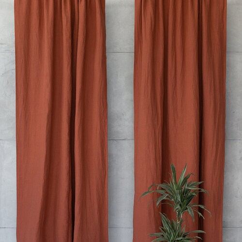 55 in/140 cm Wide, Reddish Brown Rod Pocket Linen Curtain With Blackout Lining, Custom Lined Panel, Custom Size Curtain, Extra Long shops Curtain