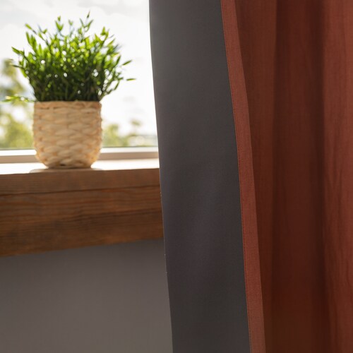 55 in/140 cm Wide, Reddish Brown Rod Pocket Linen Curtain With Blackout Lining, Custom Lined Panel, Custom Size Curtain, Extra Long shops Curtain