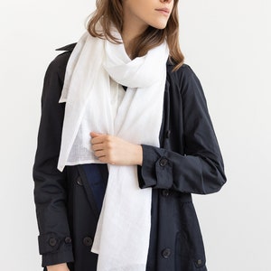 White Linen Scarf with Tassels: Lightweight Softened Linen Shawl