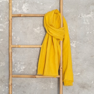 Honey Linen Scarf with Fringes: Softened Prewashed Linen Wrap