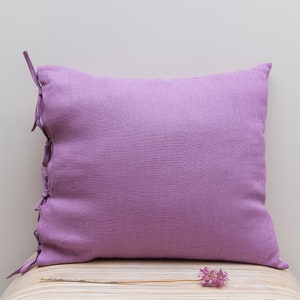 Deep Rose Linen Pillow Cover: Softened Pillowcase with Bow Ties