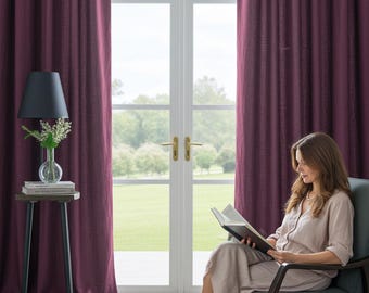 Plum Linen Curtains 55''/140 Cm Wide (1 Panel). Custom Size Linen