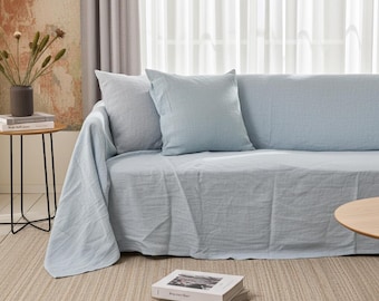 Handmade Light Grey Linen Couch Cover - Custom Sofa Slipcover