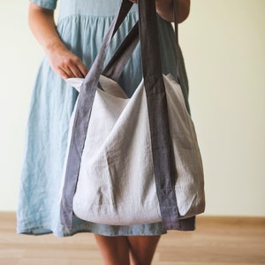 Large Linen Tote Bag with Stylish Details in various colors, Linen Beach Bag, Natural Tote Bag, Handmade Eco Bag