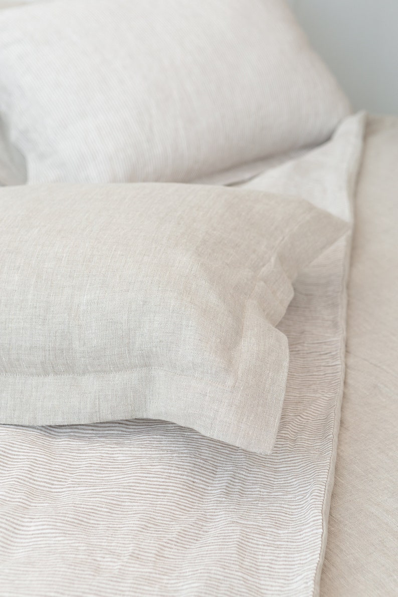 Flanged Natural Light Linen Pillow Covers. Softened Sham Pillow Case. Linen Pillowcover with Flanges. Standard Custom Size Oxford Pillowcase image 2