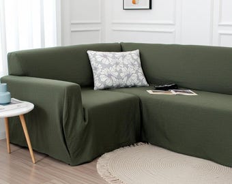 Handmade Moss Green Linen Couch Cover: Custom Sofa Slipcover