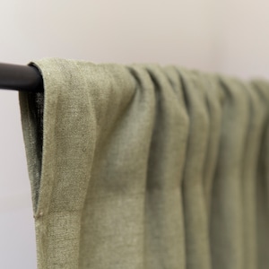 55 in/140 cm wide, Moss Green Linen Rod Pocket Curtain & Linen Drape, Custom Size Curtain, Extra Long Curtain Panel