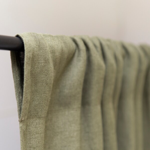 55 in/140 cm wide, Moss Green Linen Rod Pocket Curtain & Linen Drape, Custom Size Curtain, Extra Long Curtain Panel