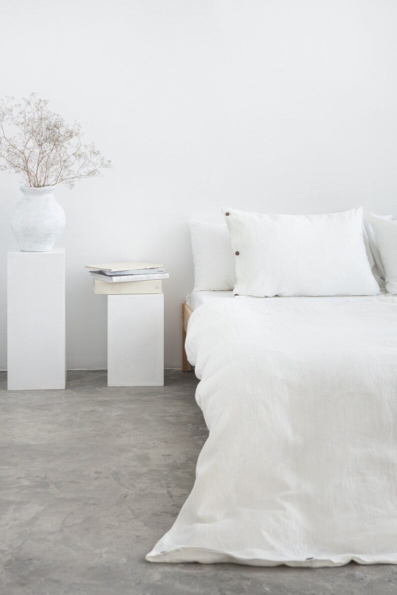 White Linen Duvet Cover With Buttons. Softened Duvet Cover Etsy