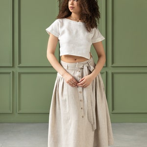 Taormina Set | Linen Crop Top and Flared Midi Skirt