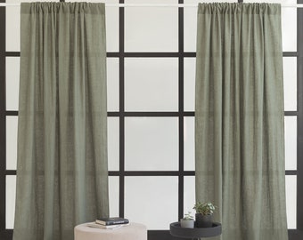 Safarigrön linnegardinpanel: Stångficka, anpassad storlek