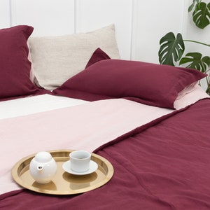Flanged Dark Plum Linen Pillow Covers. Softened Sham Pillow Case. Linen Pillowcover with Flanges. Standard Custom Size Oxford Pillowcase Bild 2