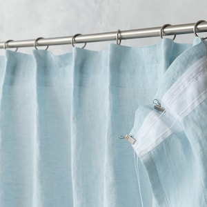 Baby Blue Linen Curtain Panel: Pleated Drape with Crown