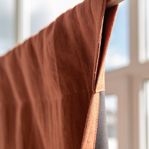 55 in/140 cm Wide, Reddish Brown Rod Pocket Linen Curtain With Blackout Lining, Custom Lined Panel, Custom Size Curtain, Extra Long shops Curtain