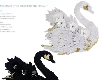 large patch Swan patch back Swan patch white Swan embroidered patch sew on patch iron on patch for jacket cowboy coat T-shirt punk badge
