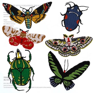 insekt skalbagge fjäril färgglad handgjord broderad lapp söt sy-på-lapp
