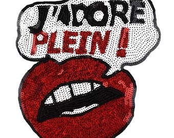 Sequined lip patch red patch large large gift letter big patch sew on patch iron on patch handmade embroidered patch back patch