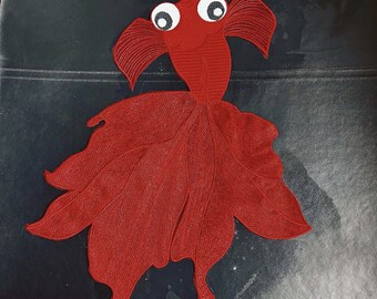 geborduurde patch/goudvis patch/GROTE patch/rode vis/enorme patch/cartoon vis/handgemaakte patch/naai de patch