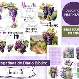 Bible journaling en Español,pegatinas diario bíblico imprimibles, stickers bíblico, Juan 15,la vid verdadera ,fe ilustrada,arte bíblico,Jesus