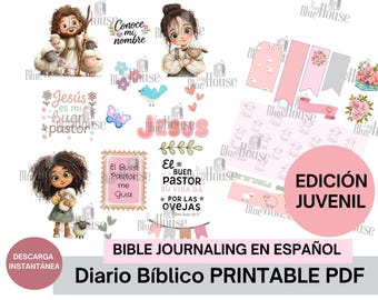 Spanish Bible Journaling Stickers for Girls: Christian Devotional (PDF Printable)