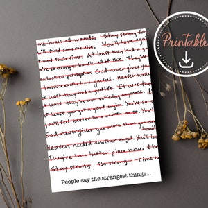 Funny sympathy card, Printable card, Condolences, Loss of a loved one, Funeral card, It&#39;s ok to not be ok, People say the strangest things