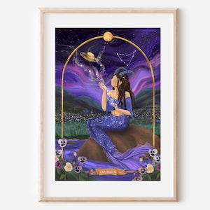 山羊座 - プリント星座星座ポスター美術イラストスピリチュアル女神占星術壁装飾天体パーソナライズされたエーテルアート