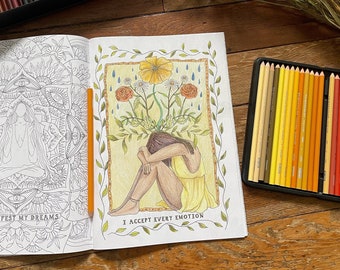 WILD WOMEN COLOURING Book - positive affirmation | relaxing art therapy | coloring for adults nature plants activity creative gift artist