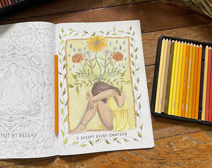 WILD WOMEN COLOURING Book - positive affirmation | relaxing art therapy | coloring for adults nature plants activity creative gift artist