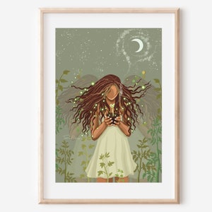 THE SEED - fine art print  nature lover illustration wall decor poster women green magical spiritual plants nature ethereal whimsical moon