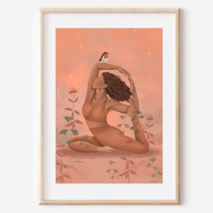 TODO A TIEMPO - arte de yoga, póster de yogui, regalo, impresión de naturaleza, decoración de pared, póster con raíces en la tierra, ilustración espiritual, floral, plantas pacíficas