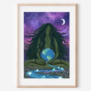 EARTH MAMA - fine art print pachamama Mother Nature feminine illustration earthy wall decor poster spiritual ethereal whimsical magical