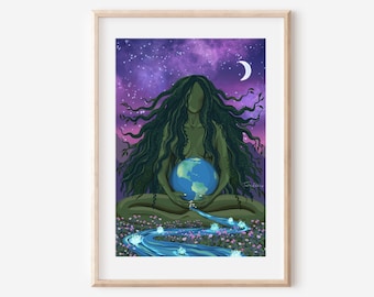 EARTH MAMA - Fine Art Print Pachamama Mutter Natur feminine Illustration erdig Wand-Dekor Poster spirituell ätherisch skurril magisch