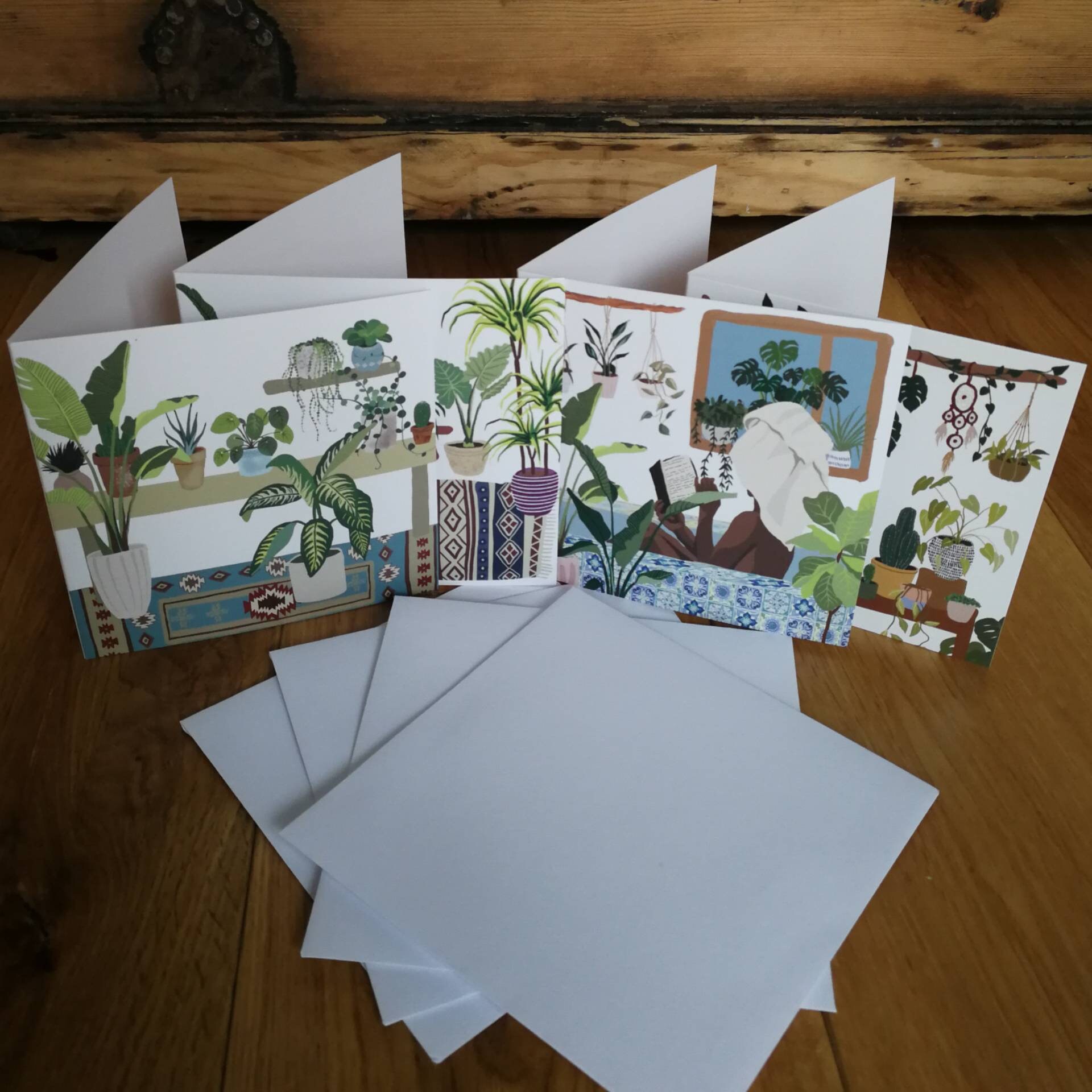 Botanical card set x4, houseplant illustration, greeting card gift pa…