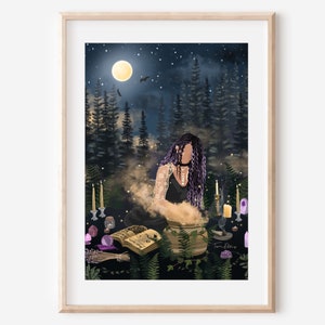 WITCHES SPELLS - fine art print magical witchy couldron illustration poster magic spells teenage gothic bedroom decor crystals mystical