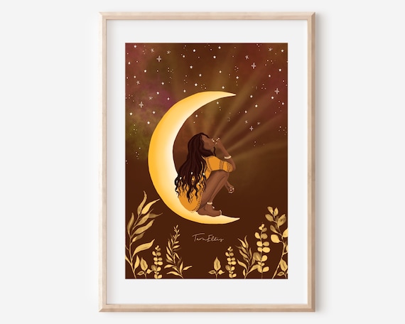 GIRL in the MOON - Fine Art Dreamy Celestial Illustration Print Wall Decor  Poster Spiritual Boho Hippie Nature Cosmic Whimsical Magical Gift - Etsy