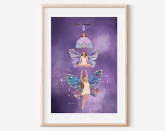 ALWAYS EVOLVING - fine art illustration print spiritual growth butterfly poster wall decor self growth journey girl metamorphosis