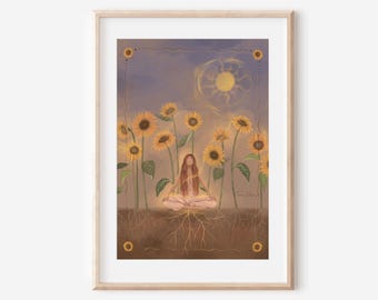 共生のひまわり - ファインアートプリント 夏の花 壁飾り ボヘミアン