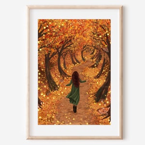 AUTUMN MAGIC - fall scene | cosy leafy winter | fine art illustration print